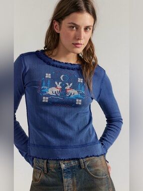 NWT FREE PEOPLE WE THE FREE THROUGH THE WOODS TEE SNOW BUNNY COMBO